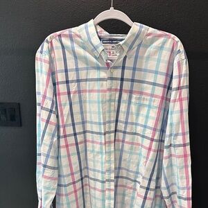 Old Navy Classic Button Up Multicolor Shirt Size XL pink/white/blues